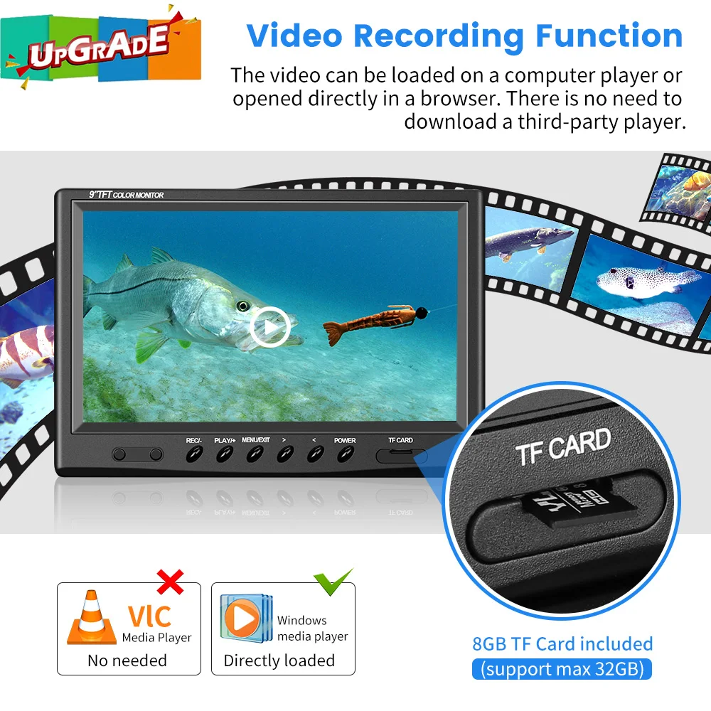 Eyoyo-cámara de vídeo para pesca subacuática, dispositivo con pantalla IPS de 9 ", 1024x600, función DVR, 1.0MP, AHD, 720P, 12 luces IR - Imagen 2