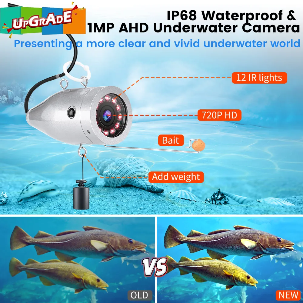 Eyoyo-cámara de vídeo para pesca subacuática, dispositivo con pantalla IPS de 9 ", 1024x600, función DVR, 1.0MP, AHD, 720P, 12 luces IR - Imagen 3