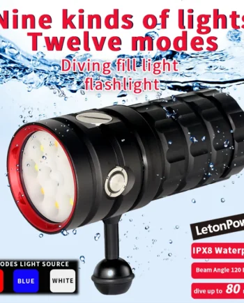 Linterna de buceo de 25.000 lúmenes, luz para vídeo submarino.