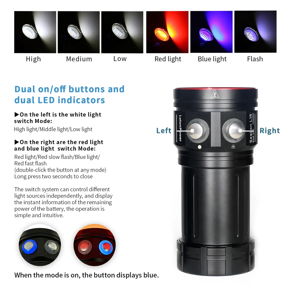 Luz LED subacuática profesional para fotografía, lámpara de resaltado de 22800 lúmenes, linterna de buceo de 100M, antorcha impermeable para cámara de vídeo - Imagen 2