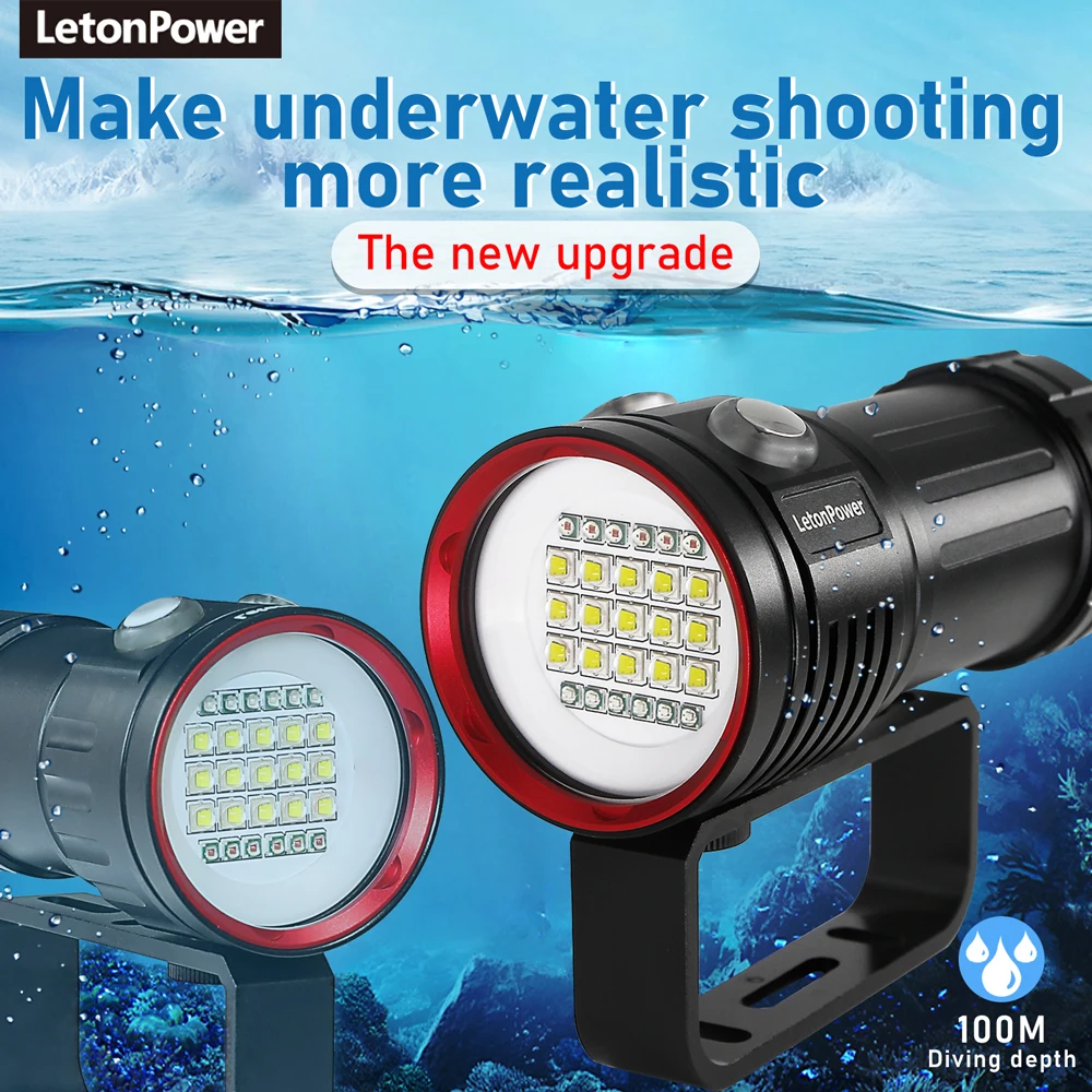Luz LED subacuática profesional para fotografía, lámpara de resaltado de 22800 lúmenes, linterna de buceo de 100M, antorcha impermeable para cámara de vídeo
