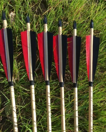 6/12/24pcs Natural Handmade Wooden Arrows 32inch with Turkey Black Red Feather bullet For 20-60lbs Bow Archery Shooting