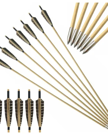 12pcs Wooden Arrows 5" Natural Feather with Hunting Arrowheads Archery Recurve Bow Longbow Target Shooting Hunting Outdoor Sport